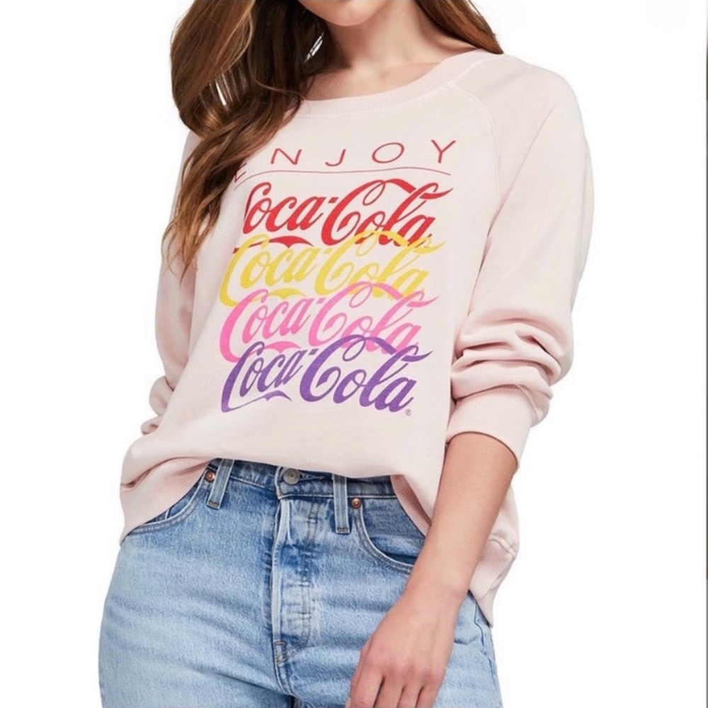 Wildfox Pink Coca-Cola Crewneck Pullover Raglan Sleeve French Terry Fabric Sz S